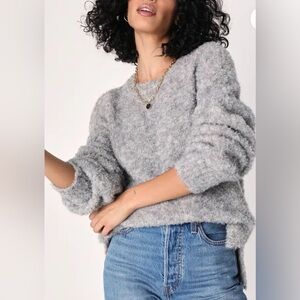 Lulu's Size Small Content and Cozy Heather Grey Fuzzy Knit Oversized Sweater